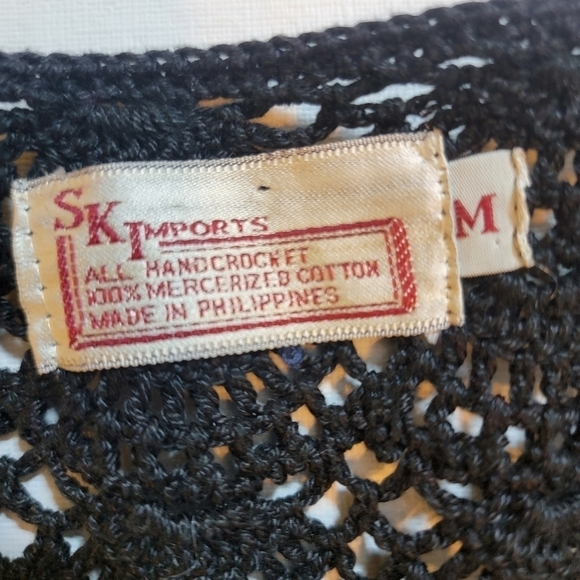 VINTAGE SK Imports hand crochet black sweater. 100% mercerized cotton. Medium - Picture 7 of 7